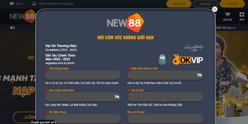 Các bước vào New88 đăng ký chơi game thả ga