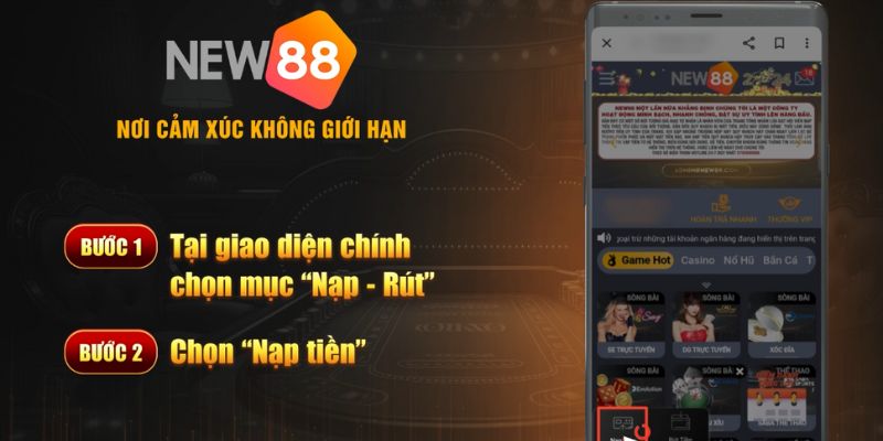 Các bước vào New88 nạp tiền chi tiết cho anh em